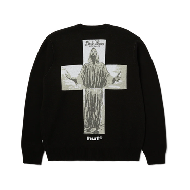HUF Black Moses Knit Sweat maglione jacquard con toppa ricamata vista frontale