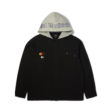 HUF Olympia Hooded Overshirt nera camicia con cappuccio