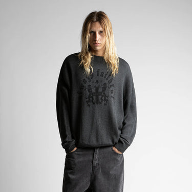 Wasted Paris Pull Emblem Sweater grigio, dettaglio della lavorazione in maglia