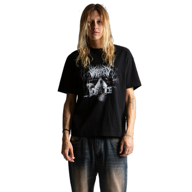 Wasted Paris Haunted T-Shirt nera, dettaglio stampa grafica