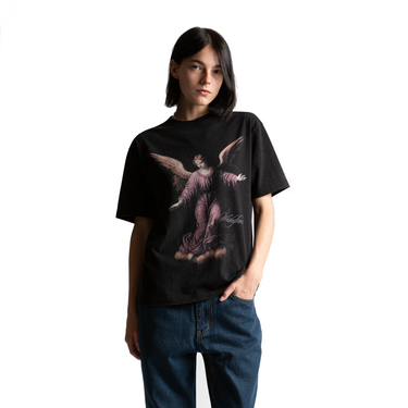 Wasted Paris Divinity T-Shirt nero slavato, dettaglio stampa angelo