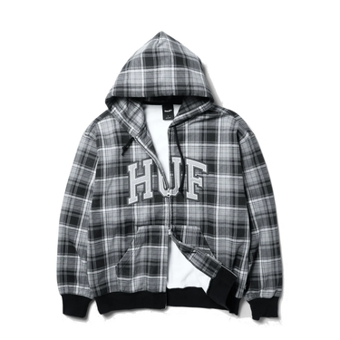 HUF Arch Plaid Full-Zip Hoodie nera retro felpa con cappuccio