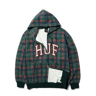 HUF Arch Plaid Full-Zip Hoodie verde retro felpa con cappuccio