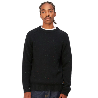 Carhartt WIP Anglistic Sweater Speckled Black, dettaglio maglia melange