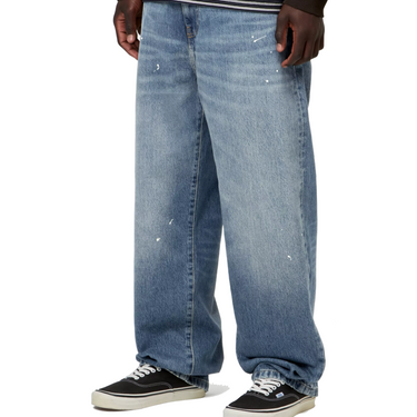 Carhartt WIP Landon Pant Blue Destroy Wash Splatter vista laterale
