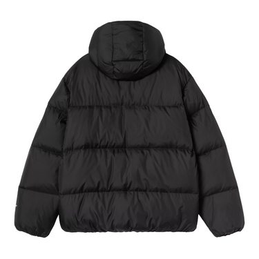 Carhartt WIP Ardon Jacket nera imbottita, dettaglio zip e tasche frontali
