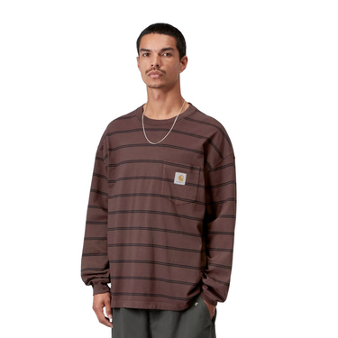 Carhartt WIP L/S Cardona Pocket T-Shirt a righe Natural Palisander, dettaglio taschina